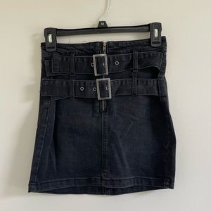 Black Denim Buckle Skirt
